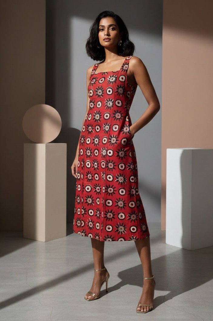 Sleeveless Dress with Piping