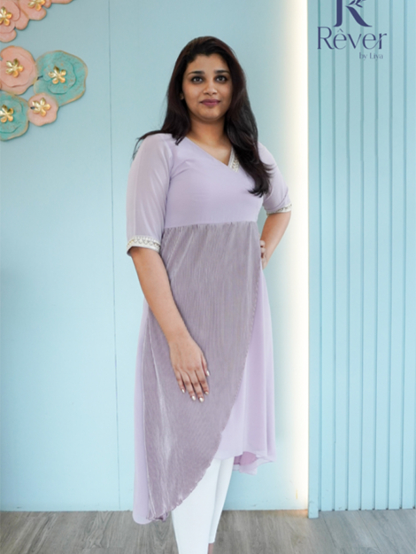 Lavender Georgette Kurti with Pleated Fabric 03