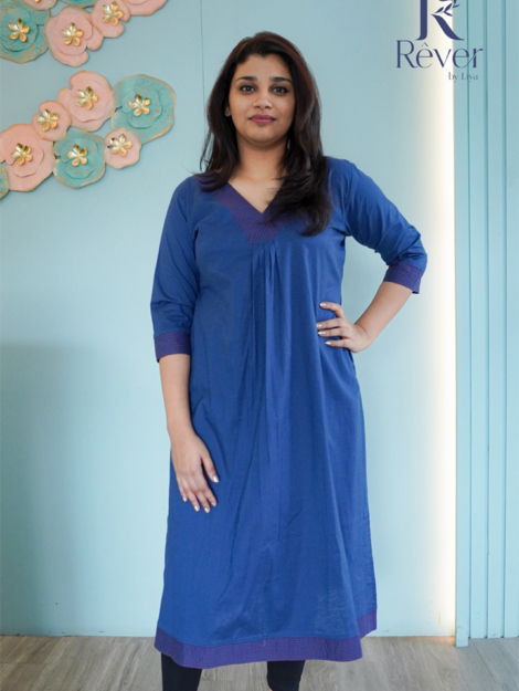 Linen V Neck Kurti with Anchoring 01