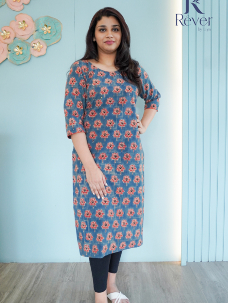 Vegetable Dye Blue Ajrak Kurti with Sequins Detailing 02