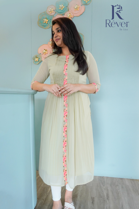 Georgette Pintuck Kurti with Embroidery Lace 01