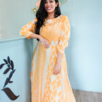 Yellow Printed Cotton Kurti with Mirror Sequins Detailing 04